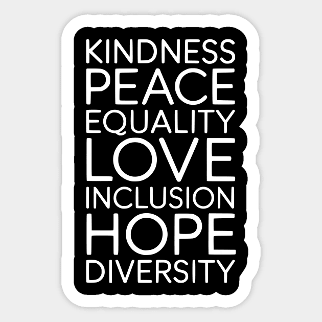 Kindness-Peace-Equality-Love-Inclusion-Hope-Diversity-Retro Sticker by ArtistTee ⭐⭐⭐⭐⭐